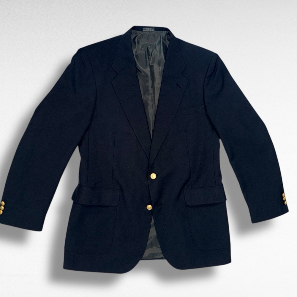 David Taylor Mens 42L Black Blazer Sport Coat Gold Buttons Classic Fit